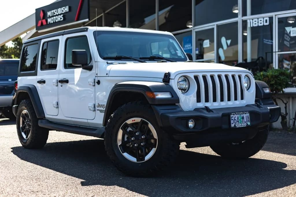 2019 Jeep Wrangler Unlimited Sport S in Bright White Clearcoat for sale at Roger Kehdi Mitsubishi near Portland, Oregon