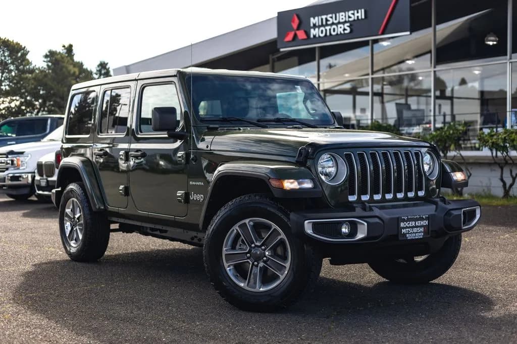 2023 Jeep Wrangler Sahara in Sarge Green Clearcoat for sale at Roger Kehdi Mitsubishi near Portland, Oregon