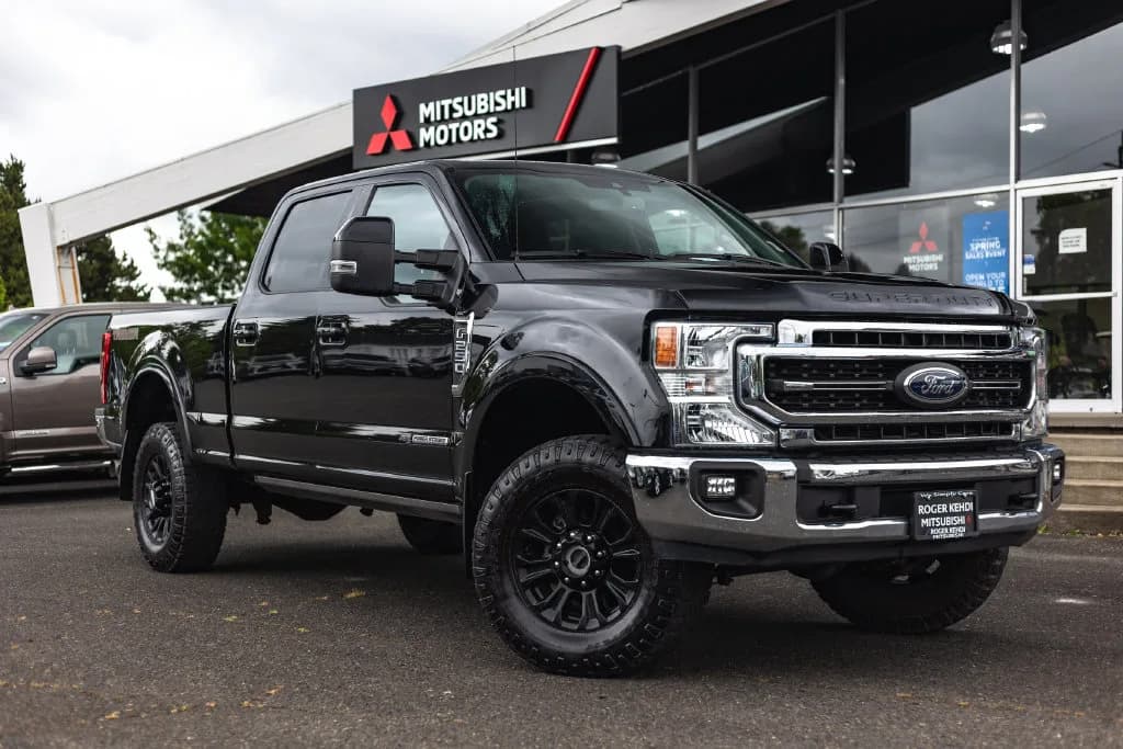 2021 Ford F-250 Super Duty Lariat in Black Metallic for sale at Roger Kehdi Mitsubishi near Portland, Oregon