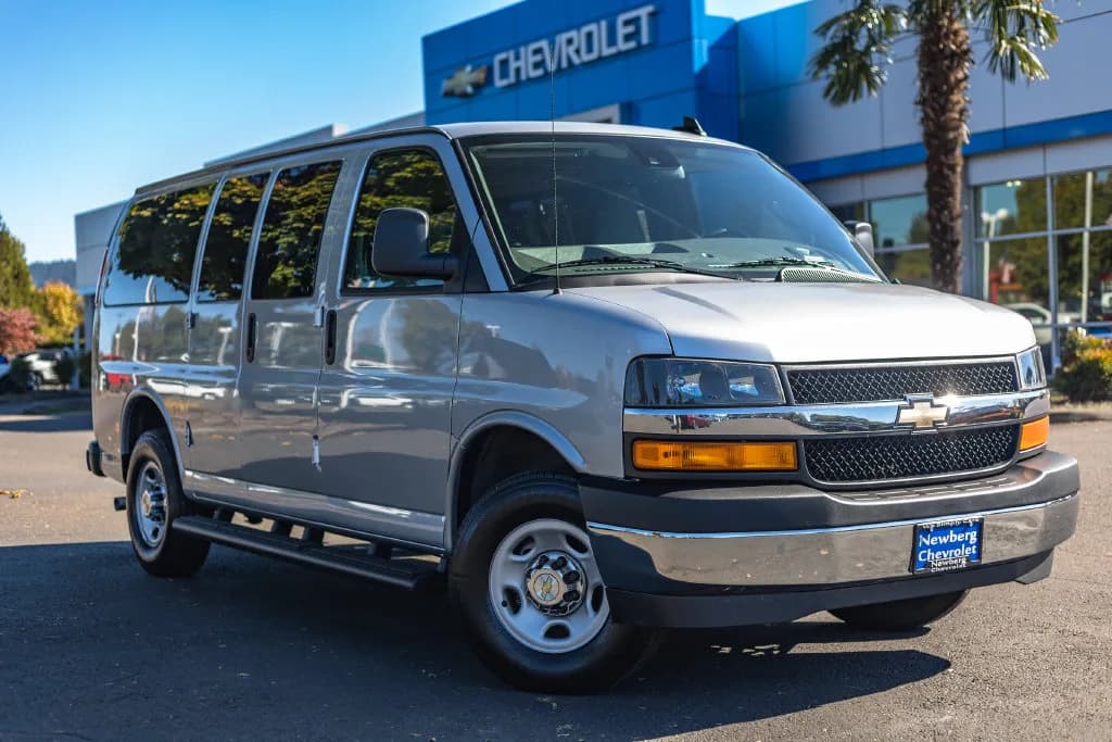 2024 Chevrolet Express 3500 Passenger in Silver Ice Metallic for sale at Newberg Chevrolet in Newberg, Oregon
