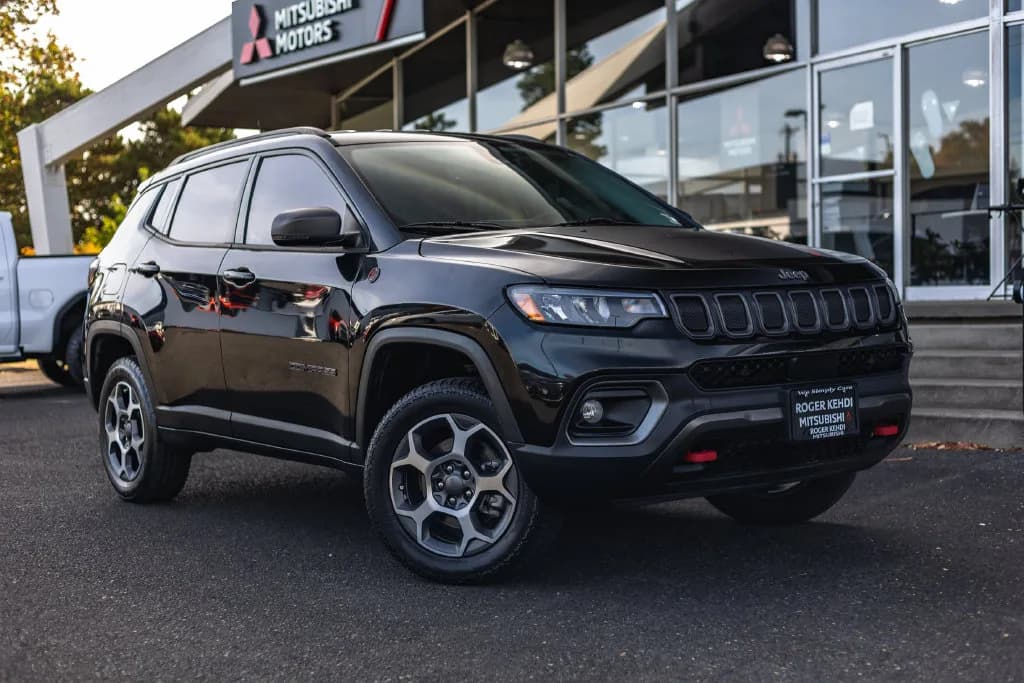 2022 Jeep Compass Trailhawk in Diamond Black for sale at Roger Kehdi Mitsubishi near Portland, Oregon, photo 1 of 26