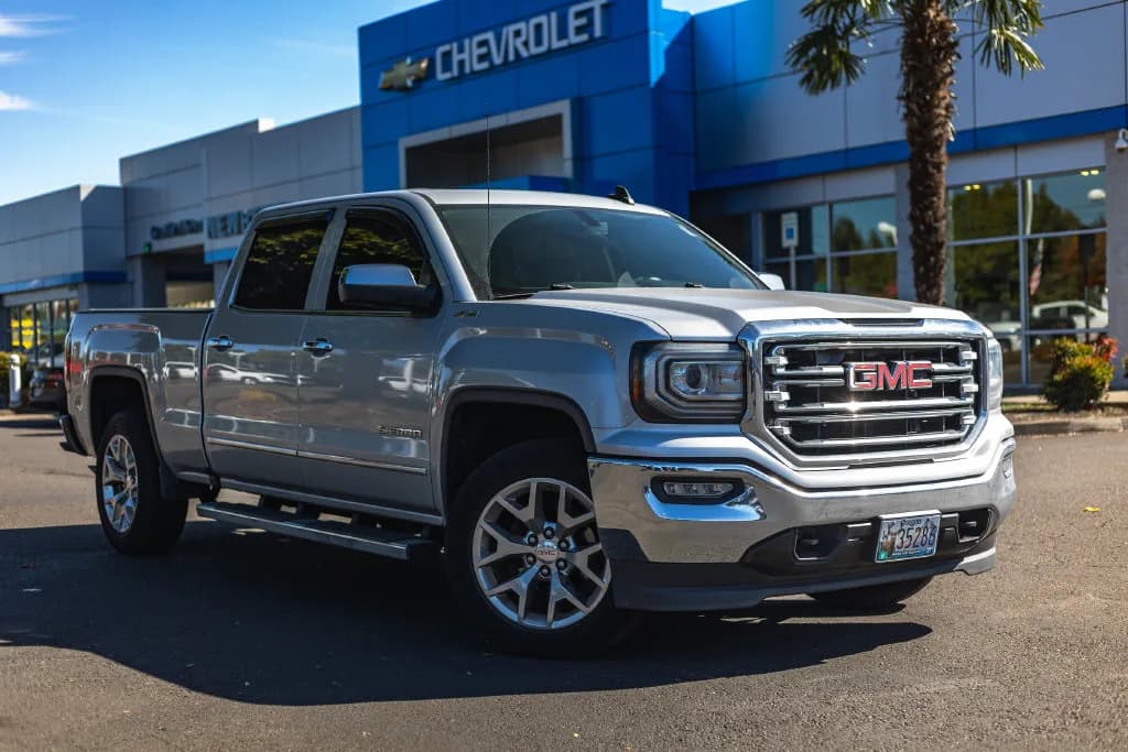 2017 GMC Sierra 1500 SLT in Quicksilver Metallic for sale at Newberg Chevrolet in Newberg, Oregon, photo 1 of 10