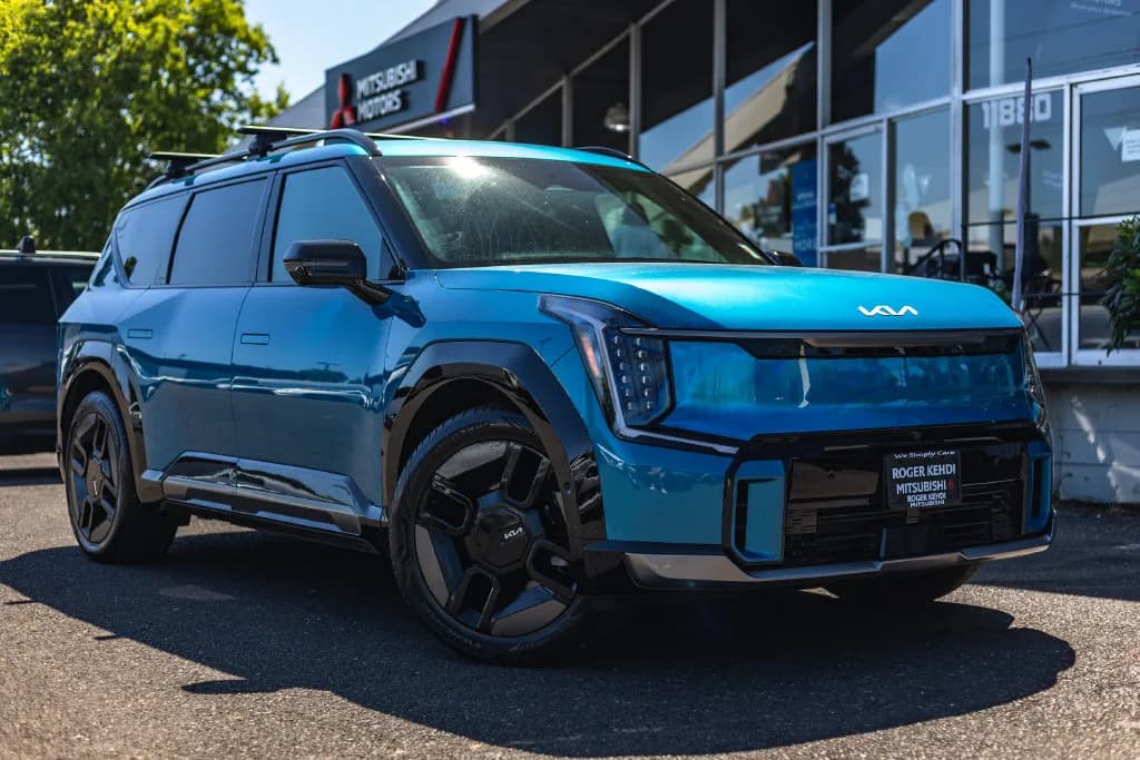 2024 Kia EV9 GT-Line in Ocean Blue for sale at Roger Kehdi Mitsubishi near Portland, Oregon